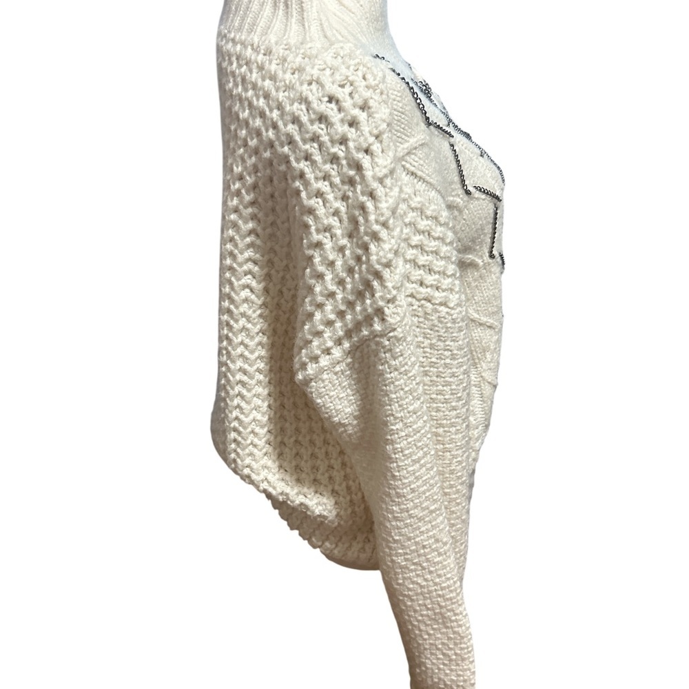 Vince Camuto Ivory Cable Knit Sweater Chain Detail Mock Neck Sz small NWT - Picture 3 of 10